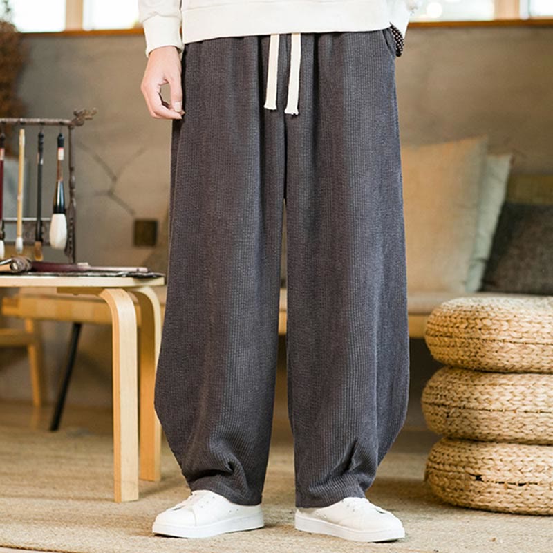 Buddha Stones Fall Winter Men's Drawstring Corduroy Harem Pants With Pockets