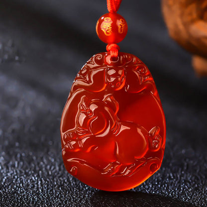 Collier pendentif calme en agate rouge avec pierres de Bouddha et signe du zodiaque chinois
