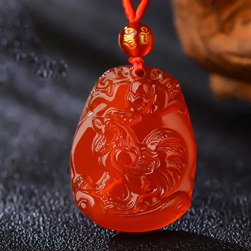 Collier pendentif calme en agate rouge avec pierres de Bouddha et signe du zodiaque chinois