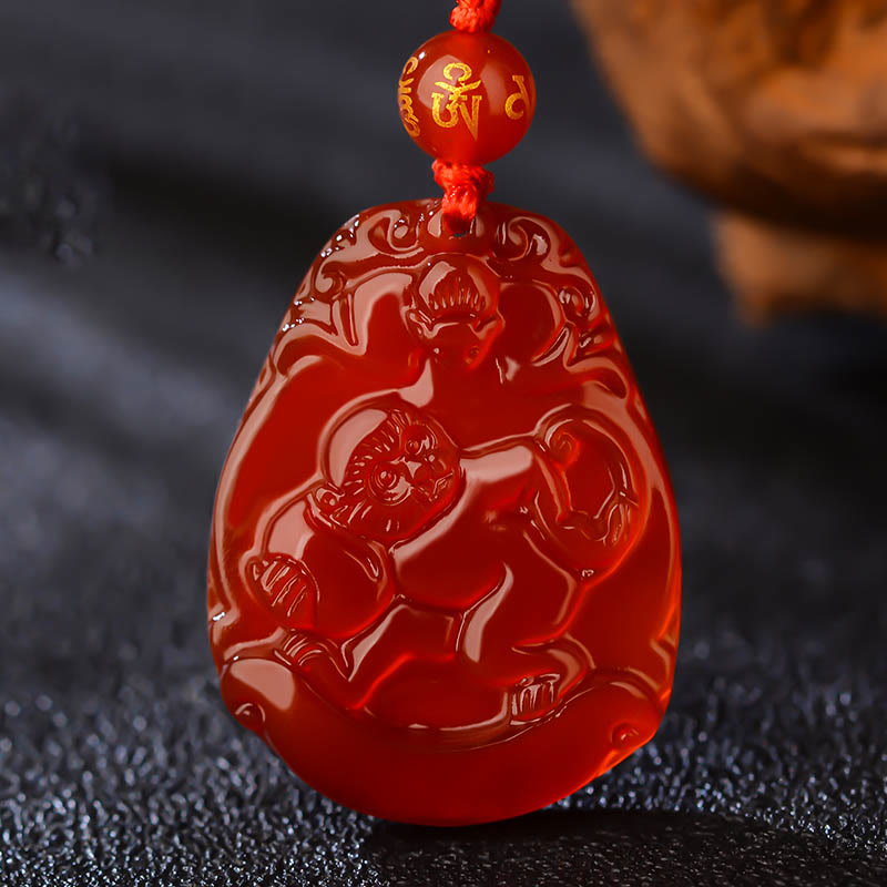 Collier pendentif calme en agate rouge avec pierres de Bouddha et signe du zodiaque chinois