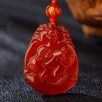 Collier pendentif calme en agate rouge avec pierres de Bouddha et signe du zodiaque chinois