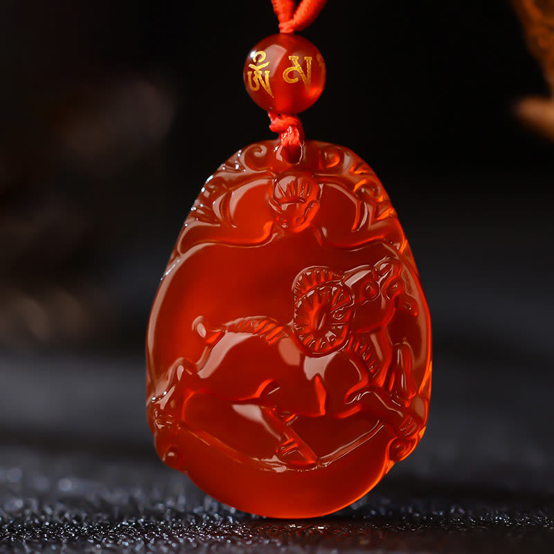 Collier pendentif calme en agate rouge avec pierres de Bouddha et signe du zodiaque chinois