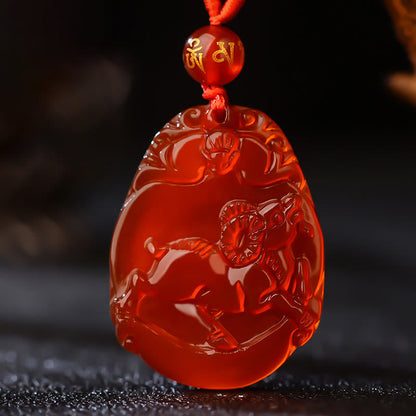 Collier pendentif calme en agate rouge avec pierres de Bouddha et signe du zodiaque chinois