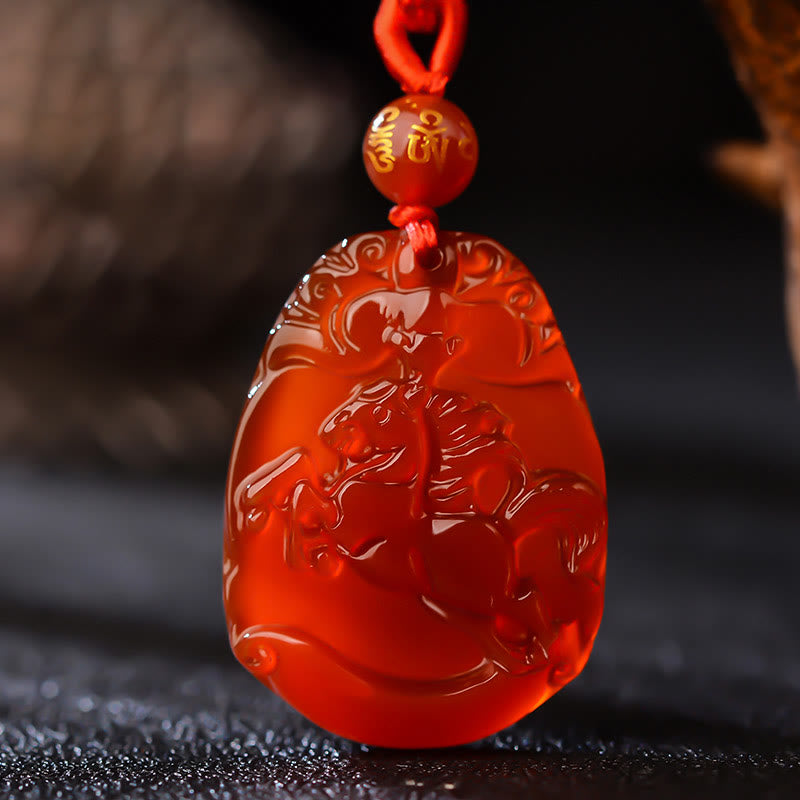 Collier pendentif calme en agate rouge avec pierres de Bouddha et signe du zodiaque chinois