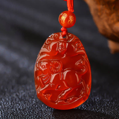 Collier pendentif calme en agate rouge avec pierres de Bouddha et signe du zodiaque chinois