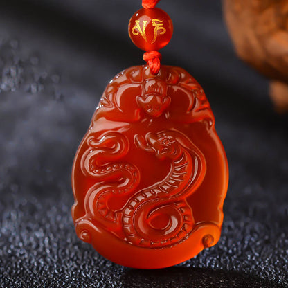 Collier pendentif calme en agate rouge avec pierres de Bouddha et signe du zodiaque chinois