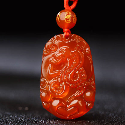 Collier pendentif porte-bonheur en agate rouge avec pierres de Bouddha et signe du zodiaque chinois