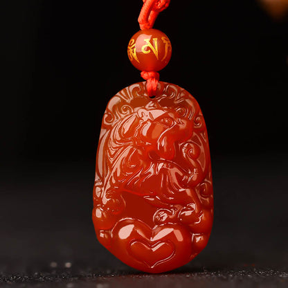 Collier pendentif porte-bonheur en agate rouge avec pierres de Bouddha et signe du zodiaque chinois