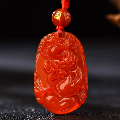 Collier pendentif porte-bonheur en agate rouge avec pierres de Bouddha et signe du zodiaque chinois