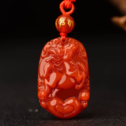 Collier pendentif porte-bonheur en agate rouge avec pierres de Bouddha et signe du zodiaque chinois