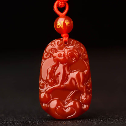 Collier pendentif porte-bonheur en agate rouge avec pierres de Bouddha et signe du zodiaque chinois