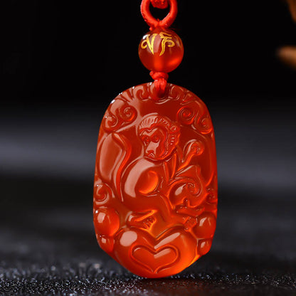 Collier pendentif porte-bonheur en agate rouge avec pierres de Bouddha et signe du zodiaque chinois