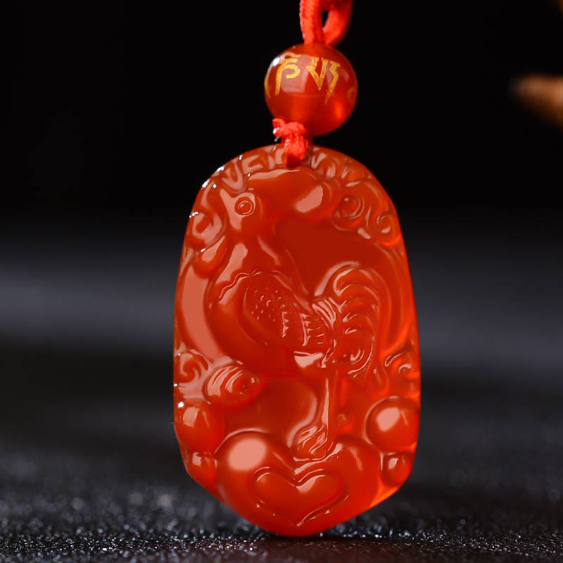 Collier pendentif porte-bonheur en agate rouge avec pierres de Bouddha et signe du zodiaque chinois