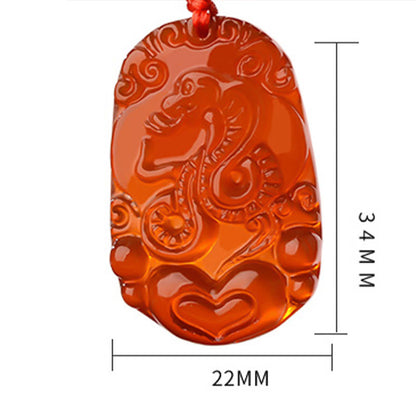 Collier pendentif porte-bonheur en agate rouge avec pierres de Bouddha et signe du zodiaque chinois
