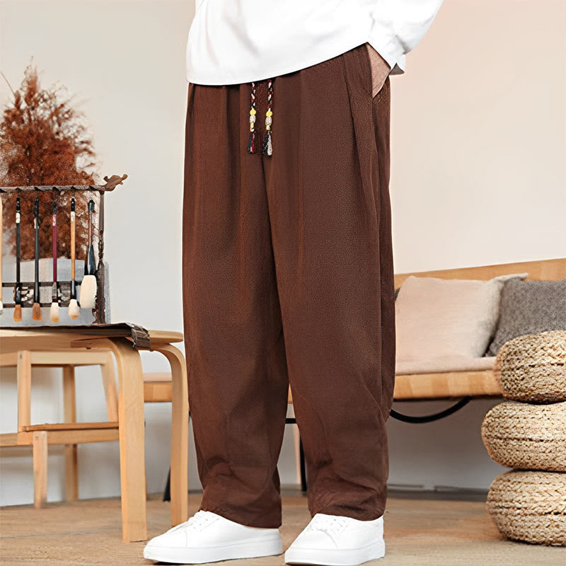 Buddha Stones Fall Winter Men's Drawstring Corduroy Solid Pants With Pockets