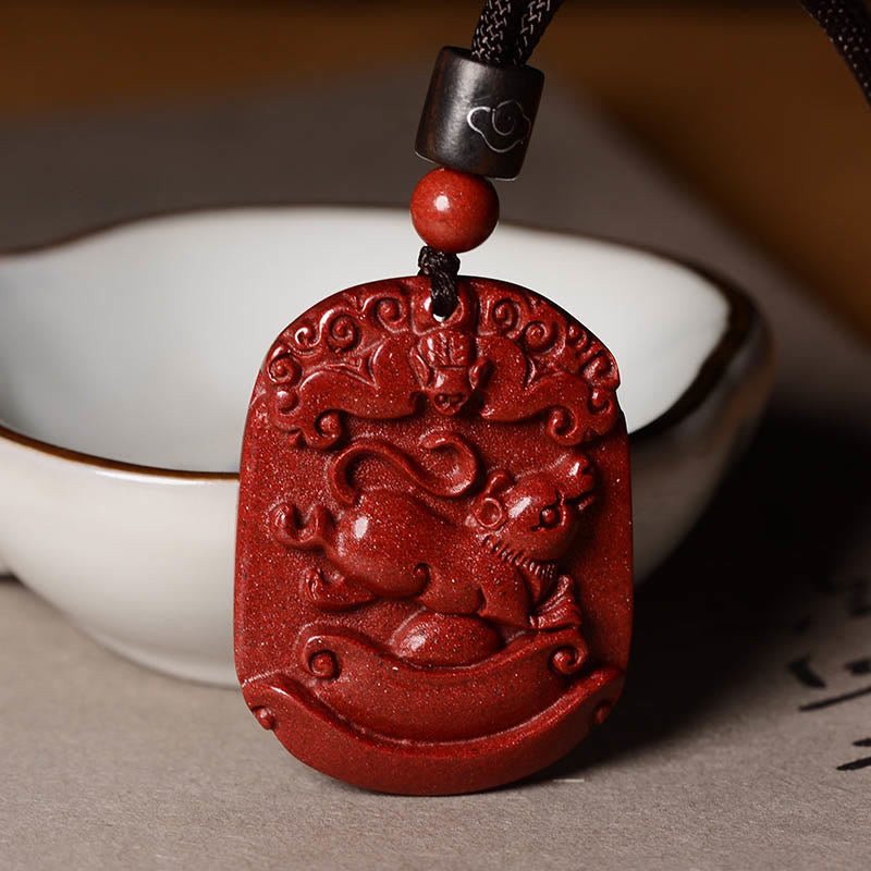 Buddha Stones Chinese Zodiac Cinnabar Calm Concentration Necklace Pendant