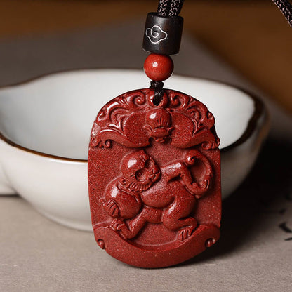 Collier pendentif Bouddha Stones zodiaque chinois cinabre calme concentration