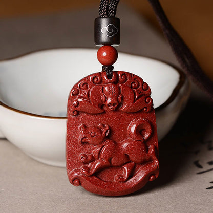 Collier pendentif Bouddha Stones zodiaque chinois cinabre calme concentration