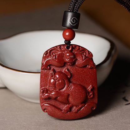 Collier pendentif Bouddha Stones zodiaque chinois cinabre calme concentration