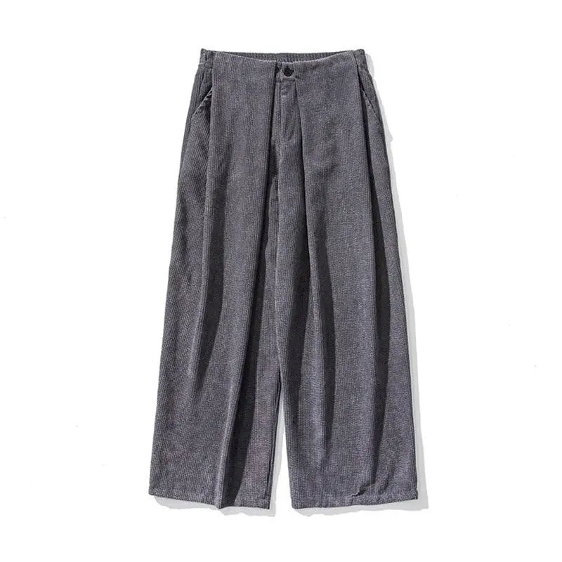 Buddha Stones Solid Color Cotton Corduroy Men's Wide Leg Pants With Pockets BS