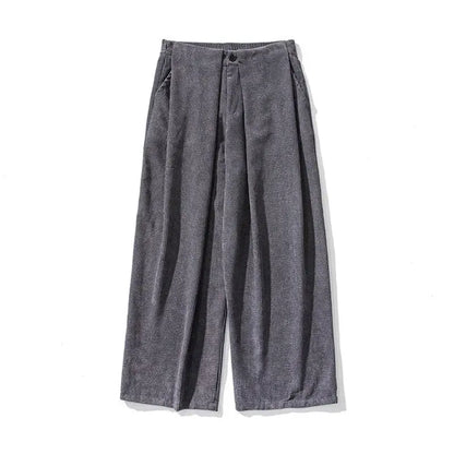 Buddha Stones Solid Color Cotton Corduroy Men's Wide Leg Pants With Pockets BS