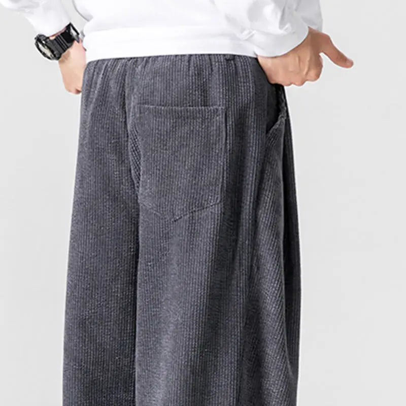 Buddha Stones Solid Color Cotton Corduroy Men's Wide Leg Pants With Pockets BS