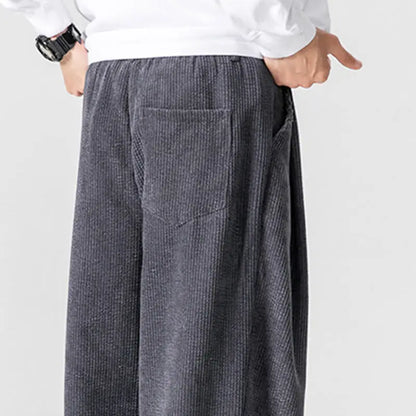 Buddha Stones Solid Color Cotton Corduroy Men's Wide Leg Pants With Pockets BS