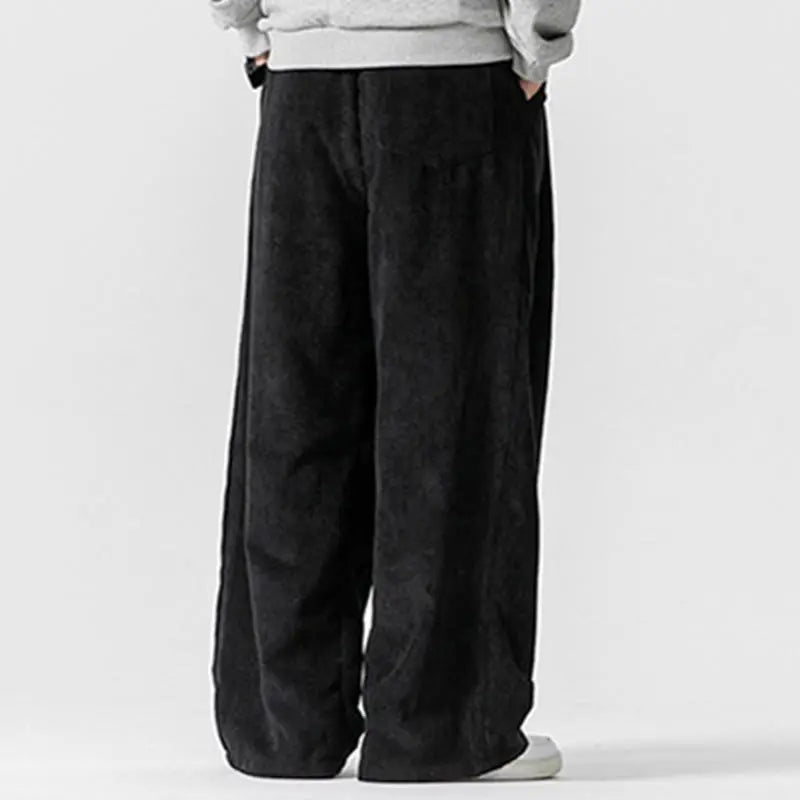 Buddha Stones Solid Color Cotton Corduroy Men's Wide Leg Pants With Pockets BS