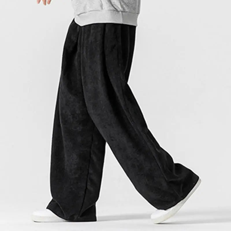 Buddha Stones Solid Color Cotton Corduroy Men's Wide Leg Pants With Pockets BS
