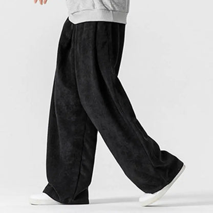 Buddha Stones Solid Color Cotton Corduroy Men's Wide Leg Pants With Pockets BS
