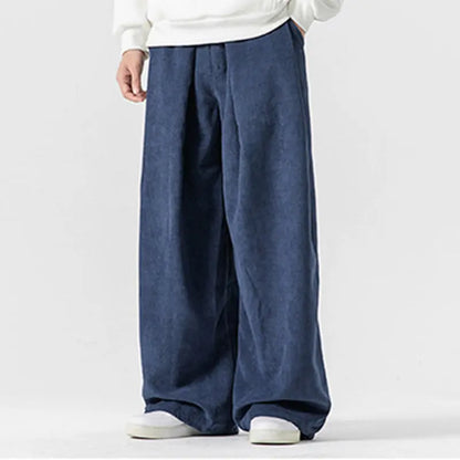 Buddha Stones Solid Color Cotton Corduroy Men's Wide Leg Pants With Pockets BS