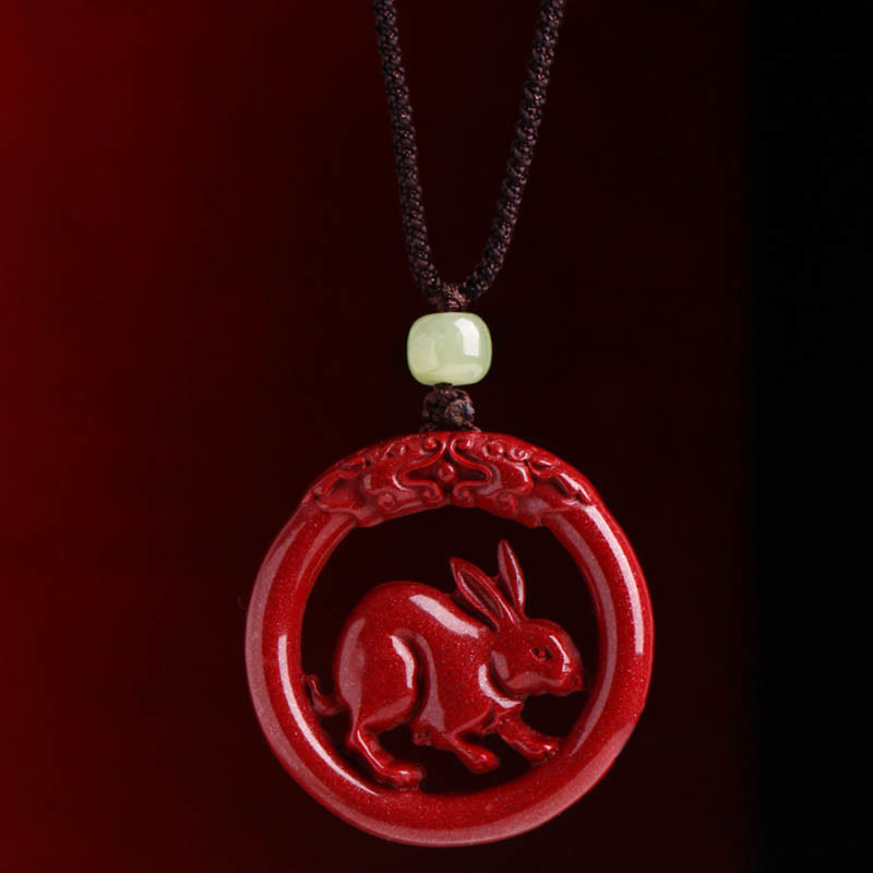 Buddha Stones Chinese Zodiac Cinnabar Hetian Jade Peace Buckle Calm Necklace Pendant