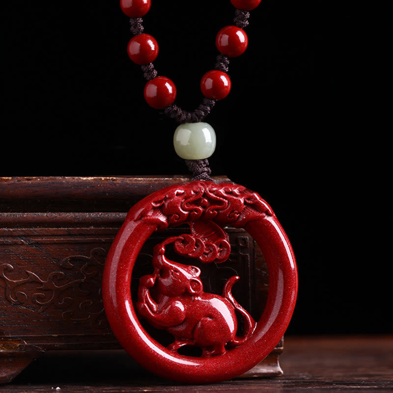 Buddha Stones Chinese Zodiac Cinnabar Hetian Jade Peace Buckle Calm Necklace Pendant