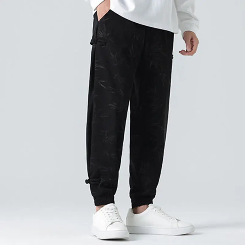 Buddha Stones Fall Winter Bamboo Men's Frog-Button Corduroy Pants With Pockets BS