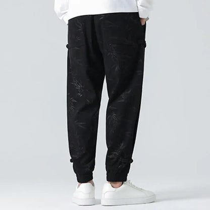 Buddha Stones Fall Winter Bamboo Men's Frog-Button Corduroy Pants With Pockets BS