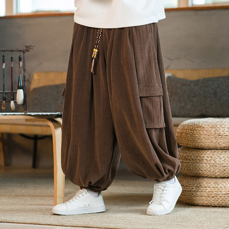 Buddha Stones Fall Winter Men's Drawstring Chenille Corduroy Cargo Pants With Pockets