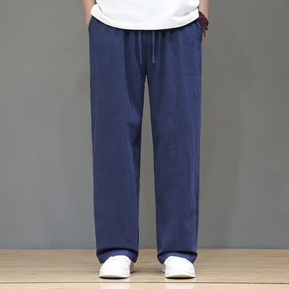 Buddha Stones Summer Men's Linen Straight Leg Pants With Pockets BS