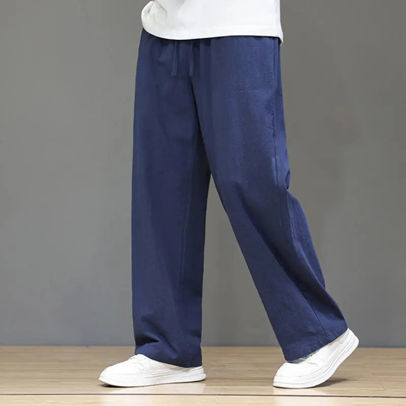 Buddha Stones Summer Men's Linen Straight Leg Pants With Pockets BS