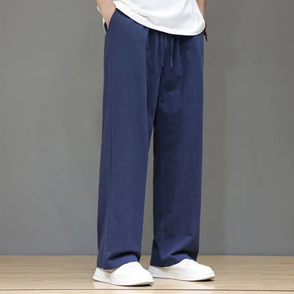 Buddha Stones Summer Men's Linen Straight Leg Pants With Pockets BS