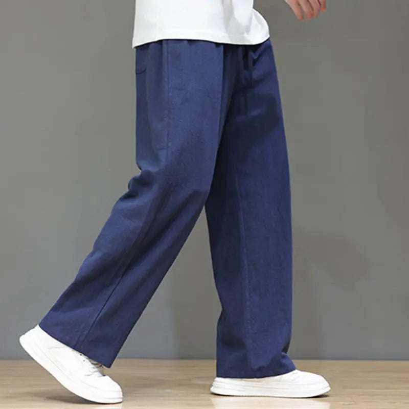 Buddha Stones Summer Men's Linen Straight Leg Pants With Pockets BS