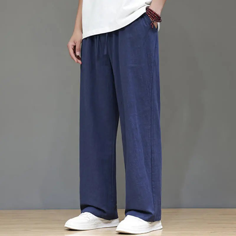 Buddha Stones Summer Men's Linen Straight Leg Pants With Pockets BS