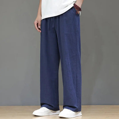 Buddha Stones Summer Men's Linen Straight Leg Pants With Pockets BS