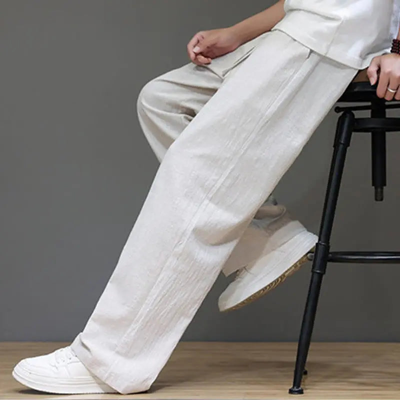 Buddha Stones Summer Men's Linen Straight Leg Pants With Pockets BS