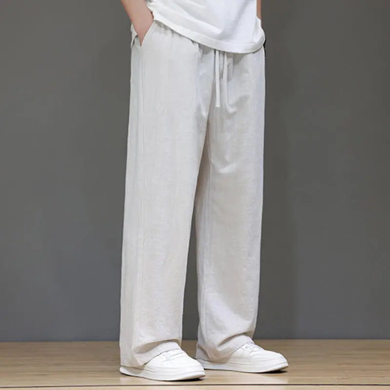 Buddha Stones Summer Men's Linen Straight Leg Pants With Pockets BS