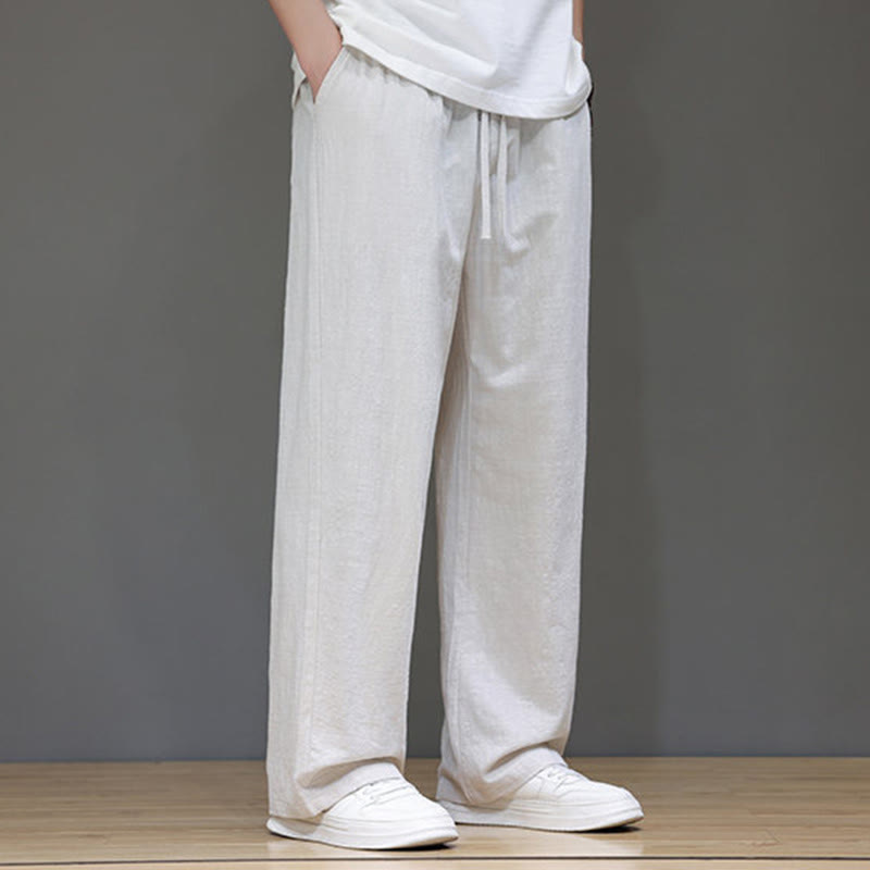 Buddha Stones Summer Men's Linen Straight Leg Pants With Pockets