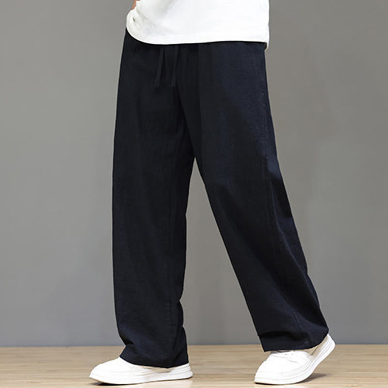 Buddha Stones Summer Men's Linen Straight Leg Pants With Pockets