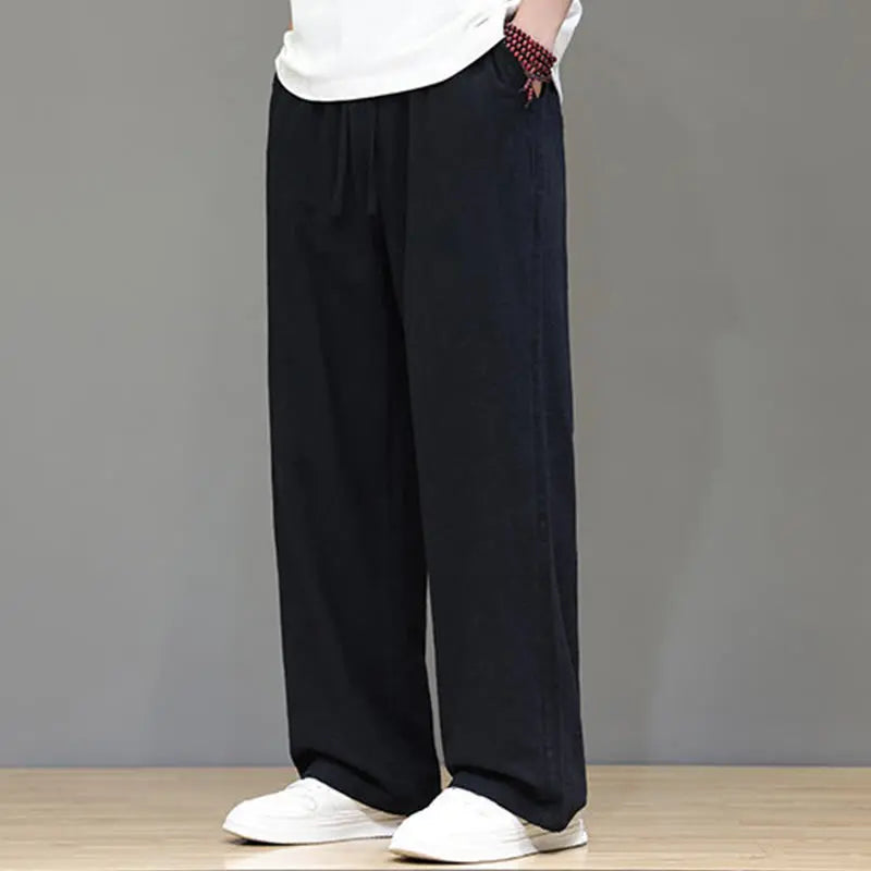 Buddha Stones Summer Men's Linen Straight Leg Pants With Pockets BS