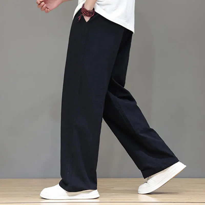 Buddha Stones Summer Men's Linen Straight Leg Pants With Pockets BS