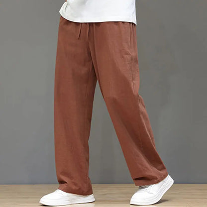 Buddha Stones Summer Men's Linen Straight Leg Pants With Pockets BS