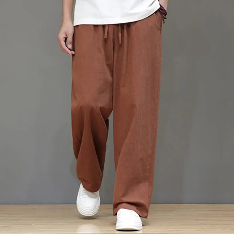 Buddha Stones Summer Men's Linen Straight Leg Pants With Pockets BS